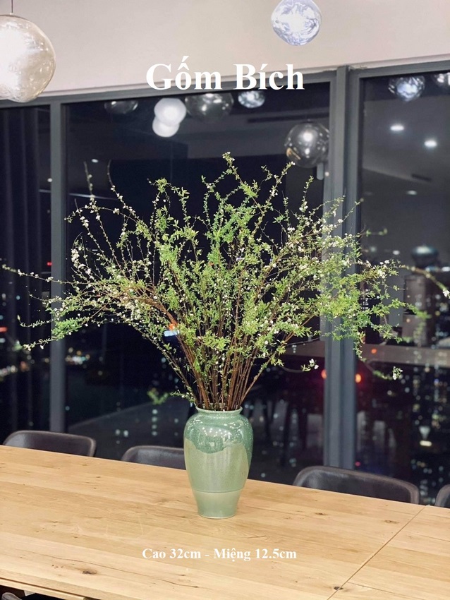 Bình Hoa Lọ Hoa Dáng Vò Cao Men Kính - Gốm Sứ Bát Tràng