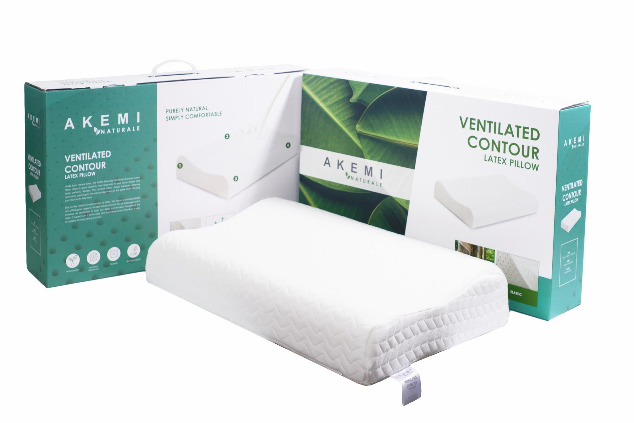 Gối cao su non thông hơi Akemi Naturale Ventilated Contour Latex Pillow 60x40cm, 1 cái