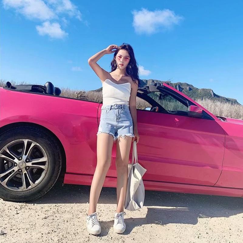 Quần Short Denim Viền Rách Thời Trang Mùa Hè Cho Nữ