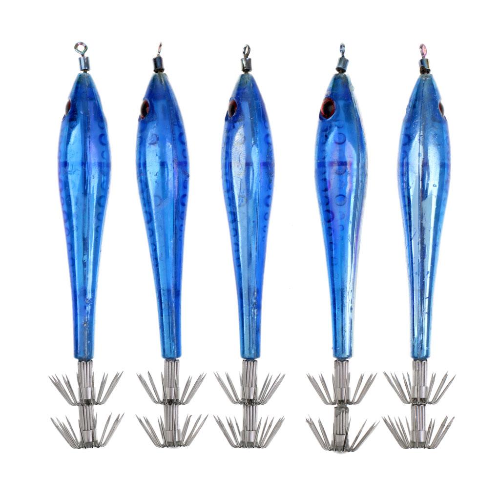 5pcs Glow in Dark Fishing Lures Squid Catch Bait Jigs Hook 9.5cm Light Blue