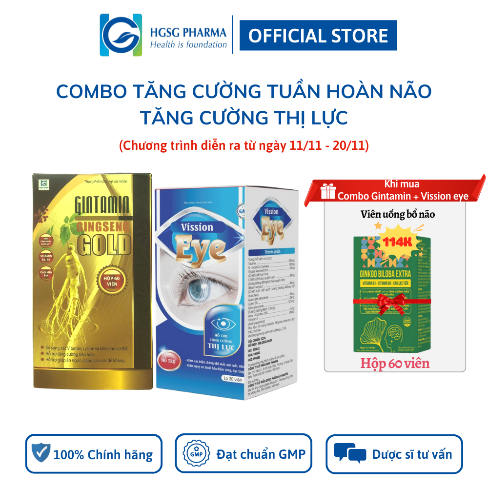 Bộ sản phẩm HGSG Pharma GINTAMIN GINGSENG GOLD & VISSION EYE