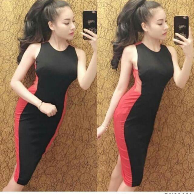 Đầm body phối lưới đỏ