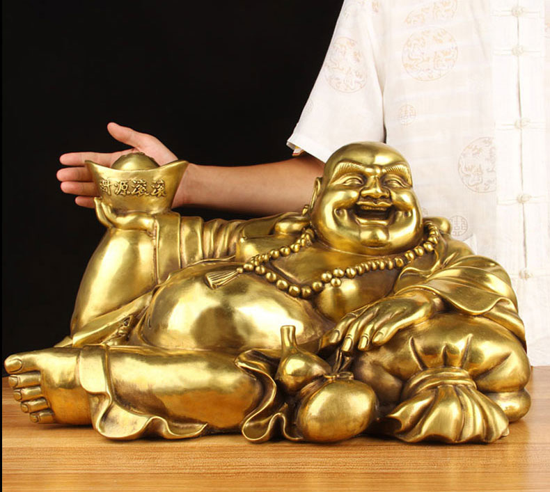 Tượng Di Lặc Nâng Nén Vàng bằng đồng thau