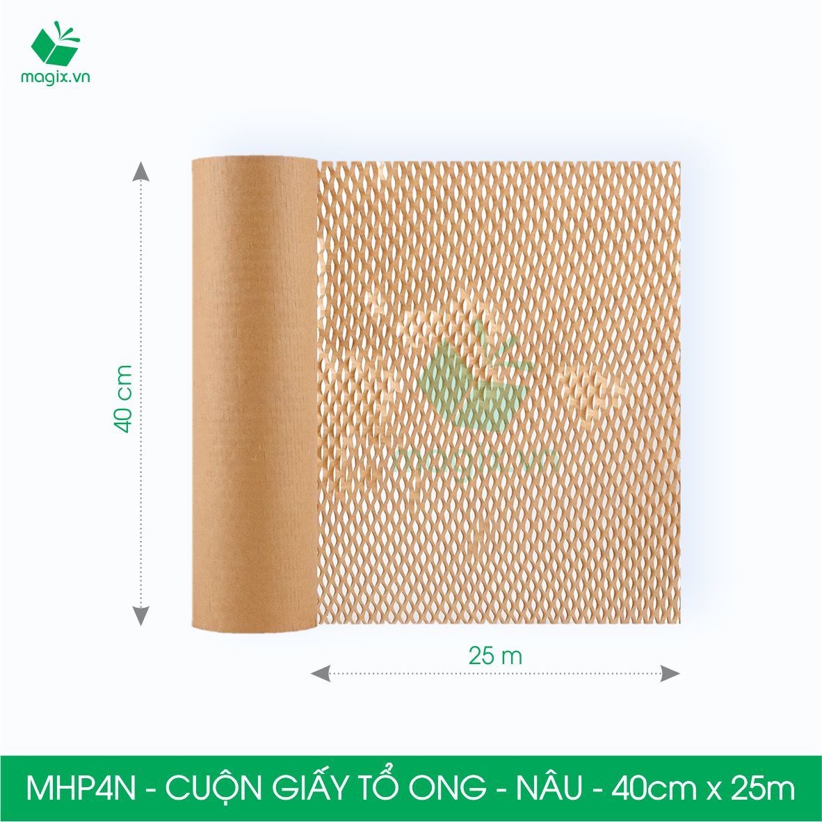 MHP4N - 40cm x 25m - Cuộn giấy tổ ong chống sốc - Kraft nâu Cao Cấp - Giấy gói hàng, gói quà