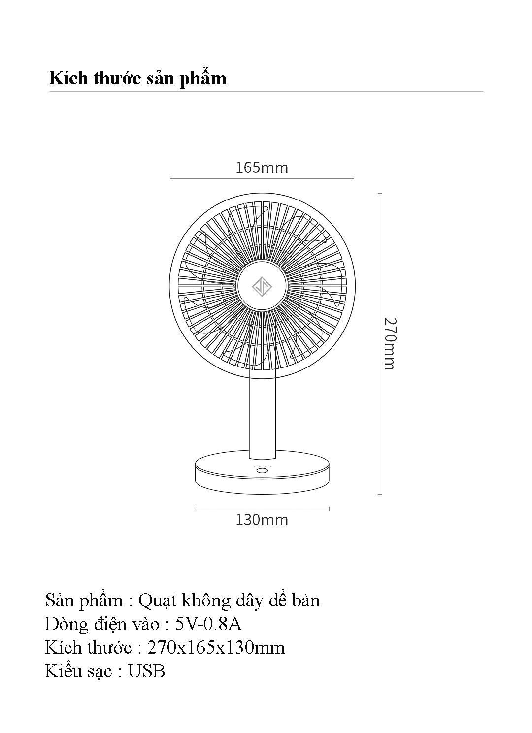 Quạt không dây để bàn Jipin - F01 Hàng Chính Hãng