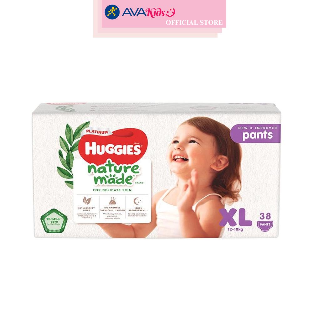 Tã quần Huggies Platinum nature made siêu cao cấp size XL 38 miếng (12 - 18 kg)