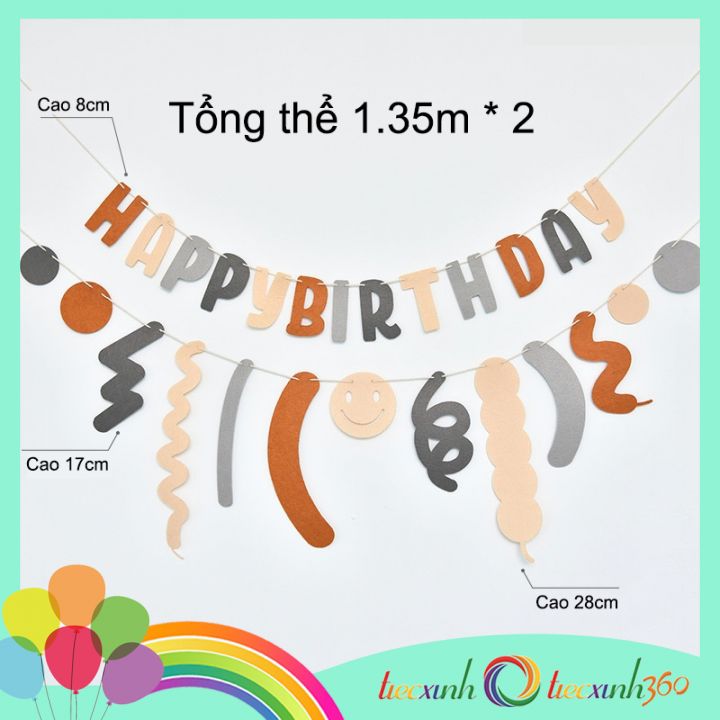 Set phụ kiện trang trí sinh nhật Happy Birthday confetti vải nỉ