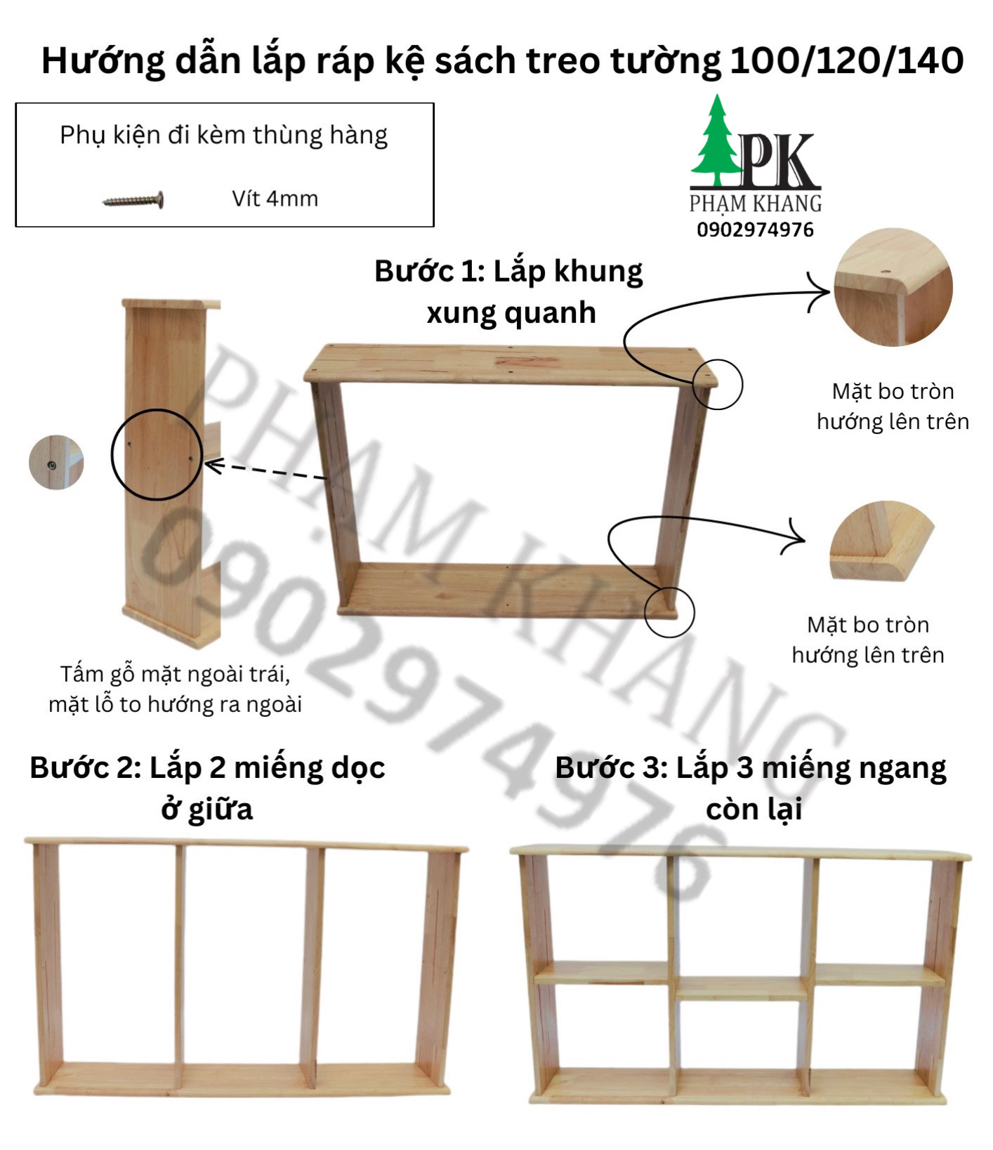 Kệ sách gỗ treo tường/để bàn Phạm Khang rộng 100 cm màu vàng cherry