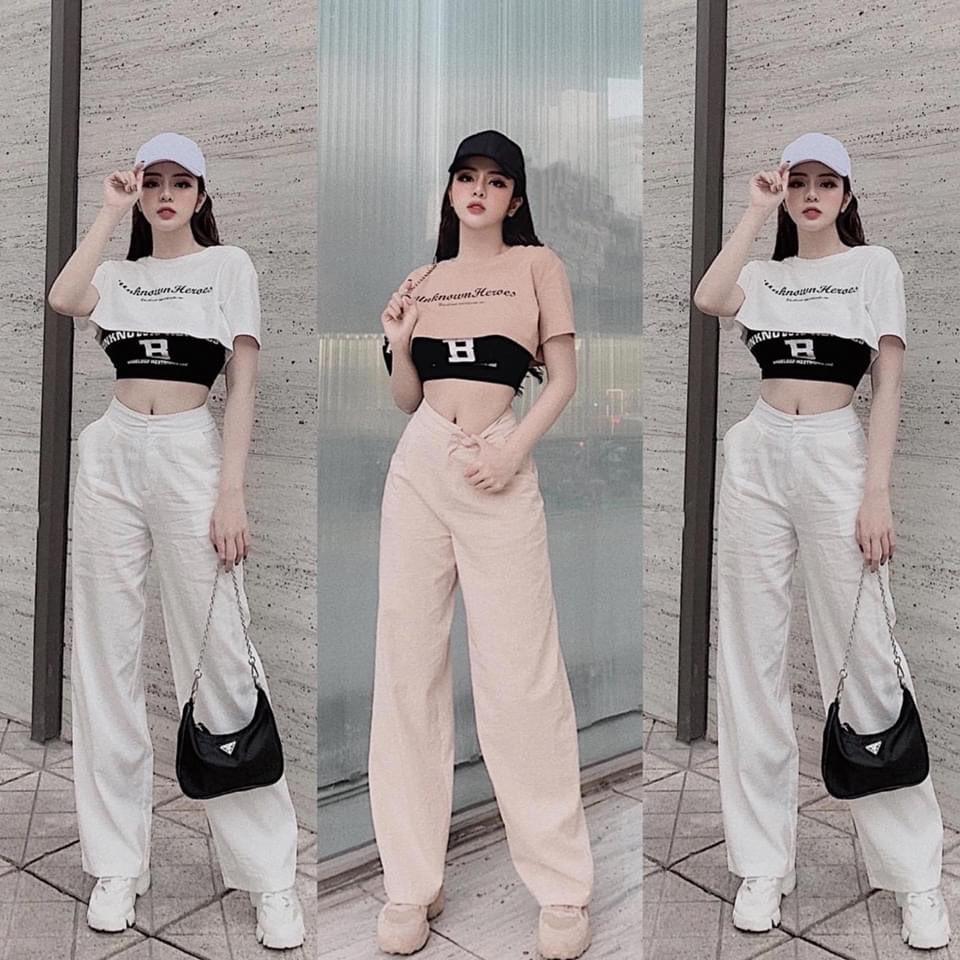 SET 2 ÁO CROPTOP FORM RỘNG TAY LỠ KÈM ÁO BRA LÓT - ÁO THUN NGẮN NỮ HOT GIRL CRT JOY BABE STORE 40