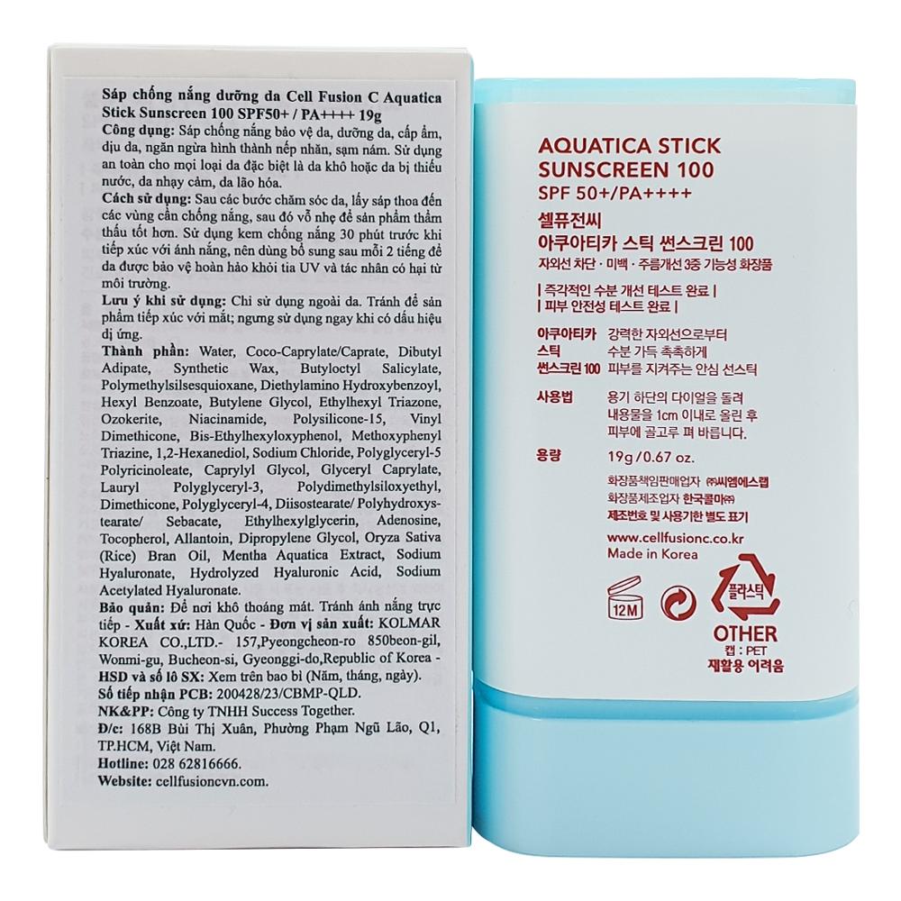 Sáp Chống Nắng Cell Fusion C Aquatica Stick Sunscreen 100 SPF50+ PA++++ 19g