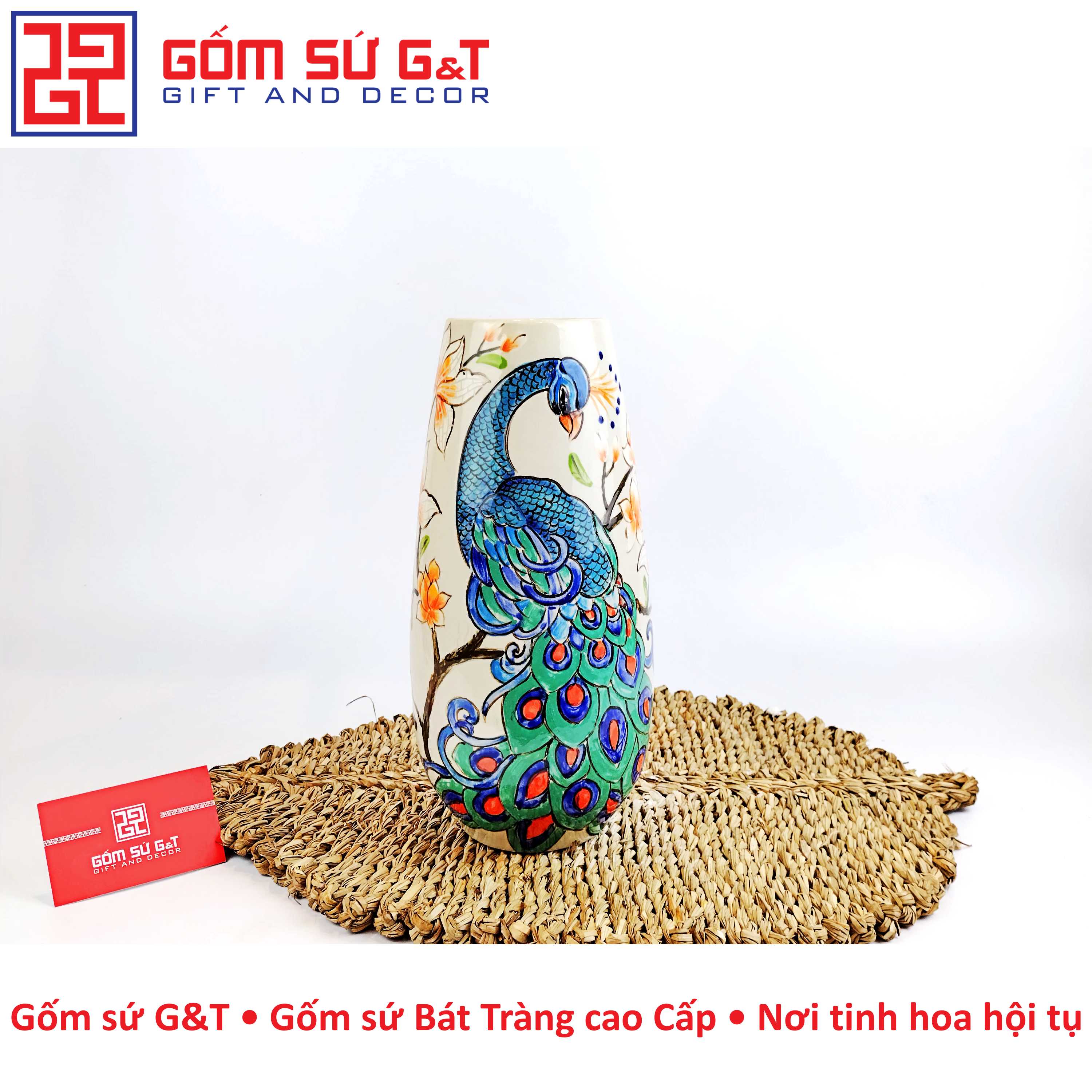 Lọ hoa bom miệng rộng khắc công Gốm Sứ G&T