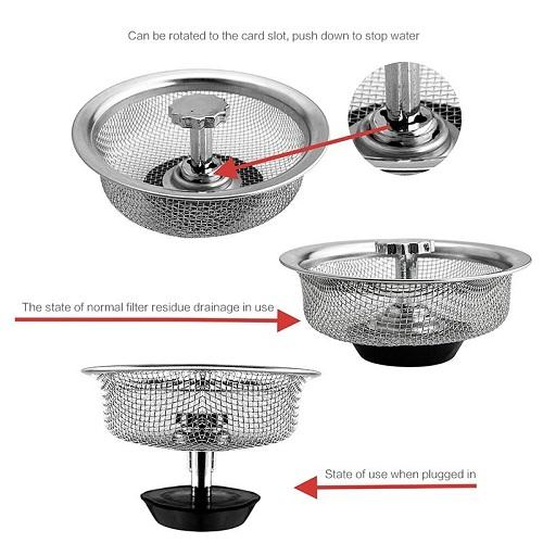 Rọ Lọc Rác Inox 304 Cao Cấp Đậy Bồn Rửa Chén Bát Thoát Nước Nhanh Có Núm Chặn