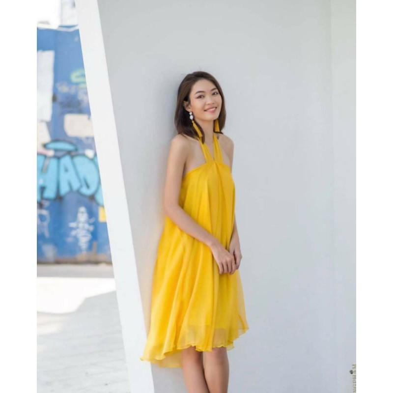 Đầm tơ mỏng , đầm yếm cột dây , đầm tơ cột nơ cổ , đầm orangza yếm