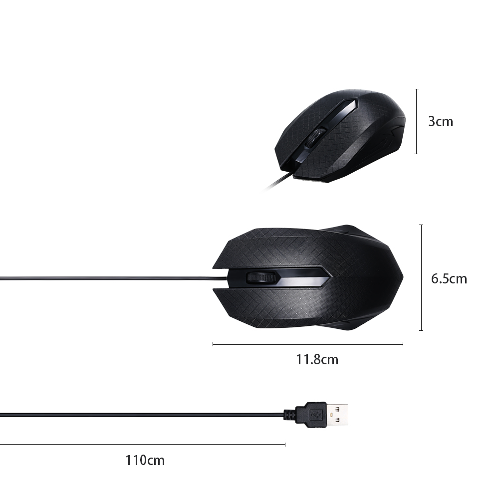 Chuột Quang Có Dây USB 3 Nút Với Dây 1.1m Tương Thích Với Windows 7/8/10 / Xp Macos