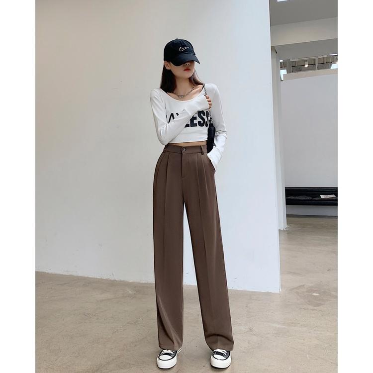 Quần Ống Rộng Dáng Suông Lưng Cao Cạp Thun Culottes - Quần Dài Nữ Ống Suông Khóa Trước Basic QD033