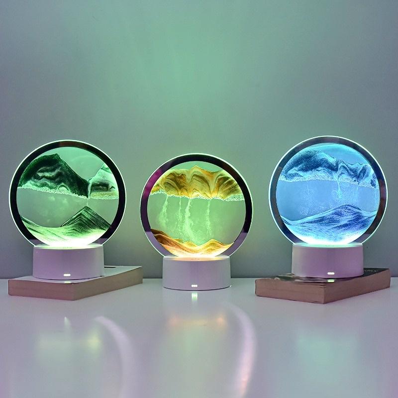Tranh cát chuyển động 3D đèn LED, tranh cát chảy nghệ thuật trang trí làm quà tặng, đèn ngủ để bàn đầu giường