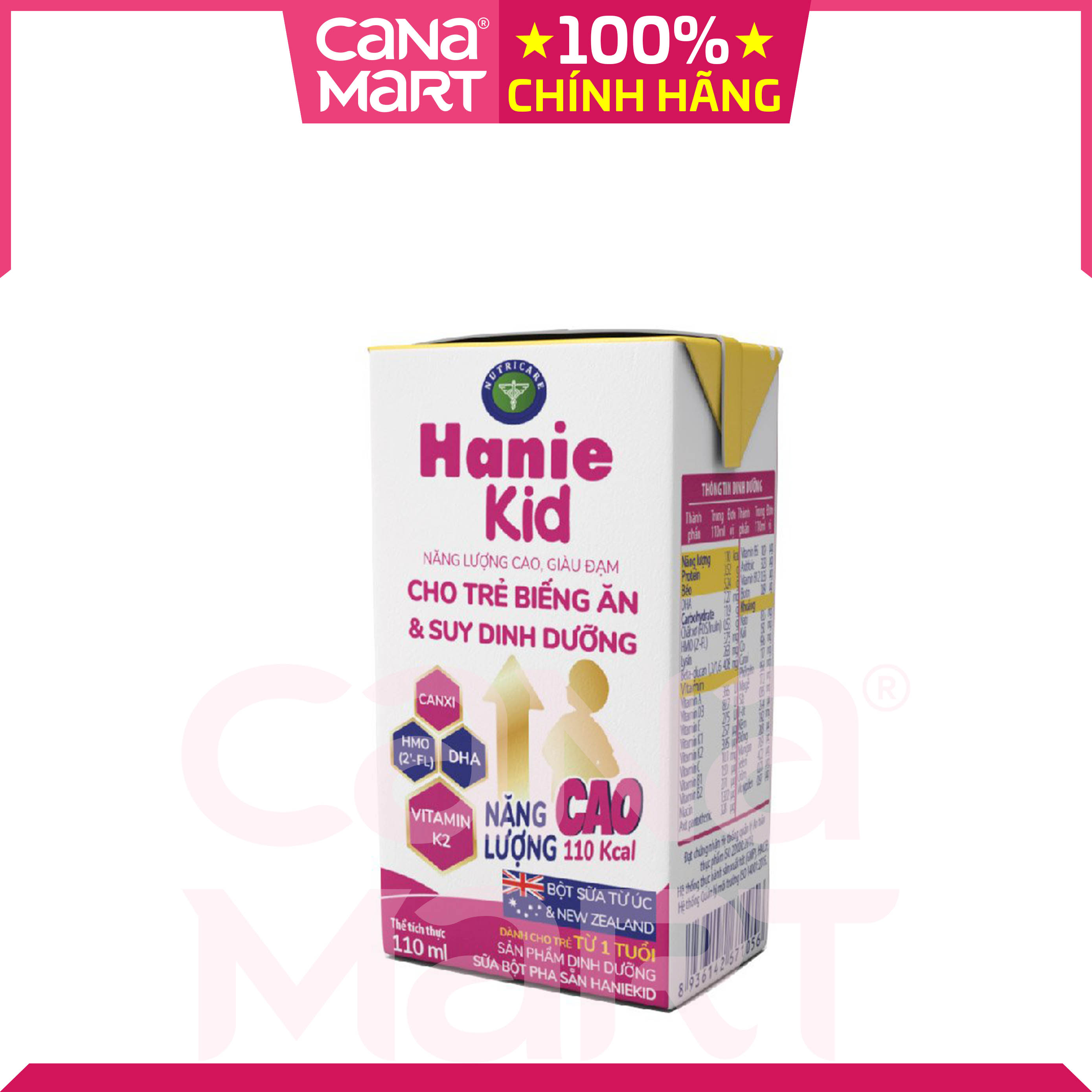 Thùng sữa nước Nutricare Hanie Kid cho trẻ biếng ăn suy dinh dưỡng (110ml)