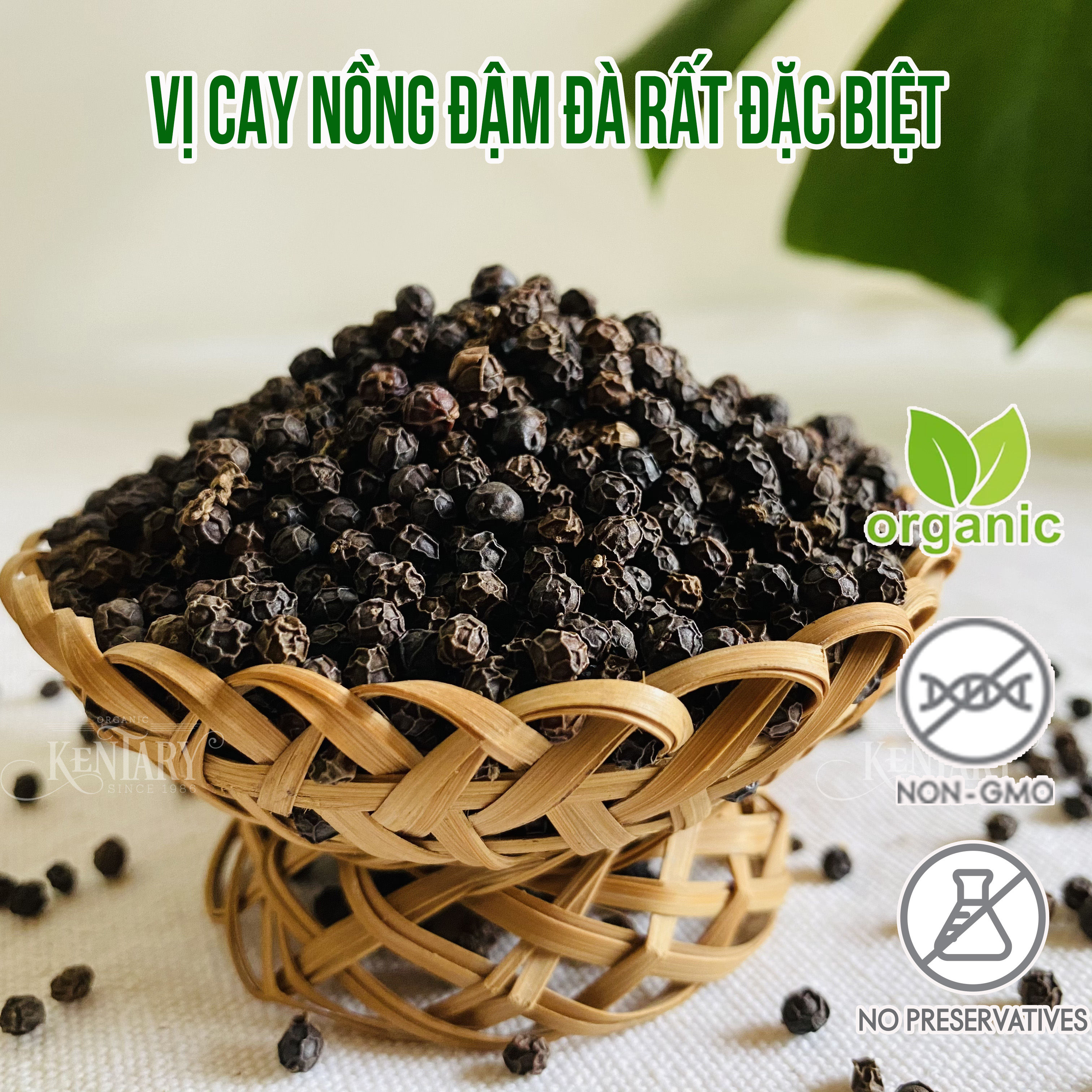 Hạt tiêu đen Gio Linh organic Kentary túi 100gr - Trồng đất đỏ bazan - Hạt chắc, thơm nồng cay đặc biệt, không hóa chất