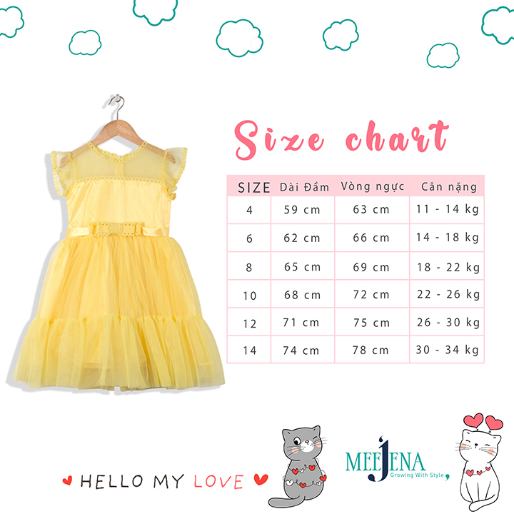 Váy Bé Gái Công Chúa Vải SATIN phối lưới VOAN - MEEJENA 11-34 kg - 1902