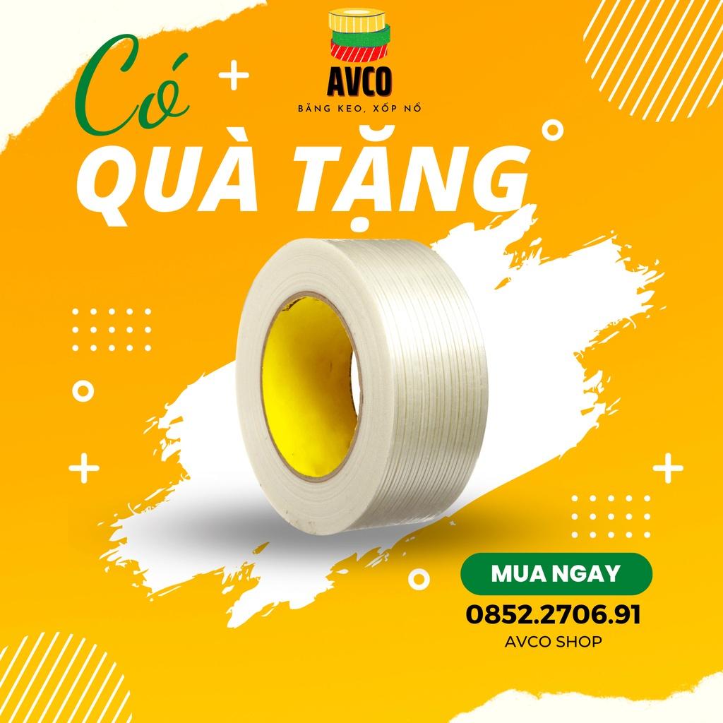 Băng Dính Sợi Thủy Tinh AVCO cố định hàng hóa pallet khổ 2cm