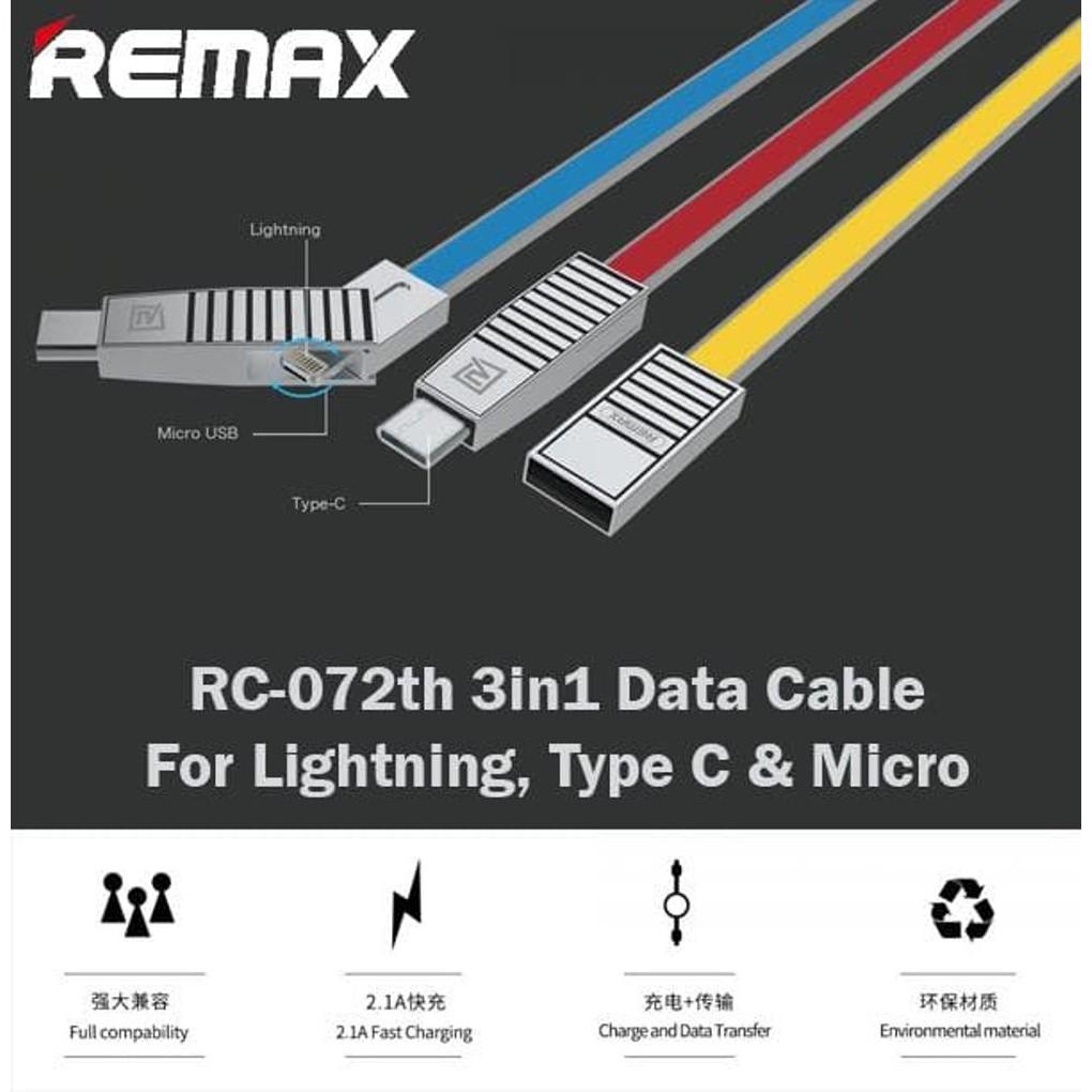 Cáp Remax 3 trong 1 dài 1m RC-072th (lightning, micro USB, Type C) Hàng Chính Hãng