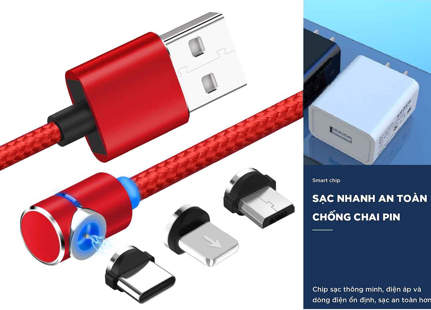 Bộ Cục sạc và Dây Cáp Sạc 3 trong 1 đầu sạc nam châm rời cho Iphone/Android/Type C Chuẩn MFi PowerLine Dài 2 mét Viniel IP14S - Hàng Chính Hãng