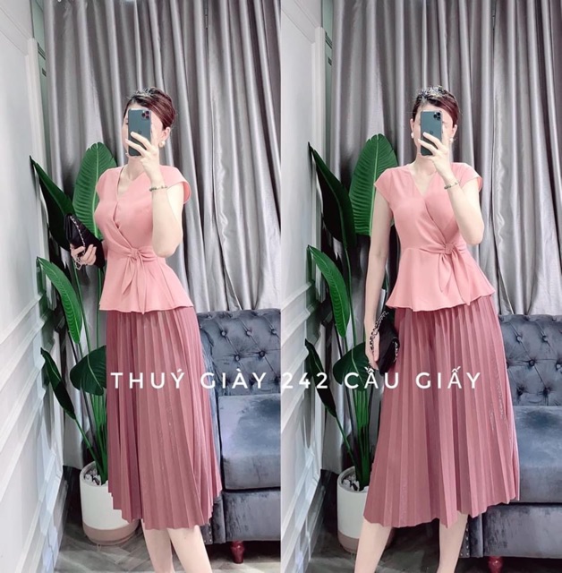 Chân váy xếp ly kèm đai QUẢNG CHÂU cho nữ CV181