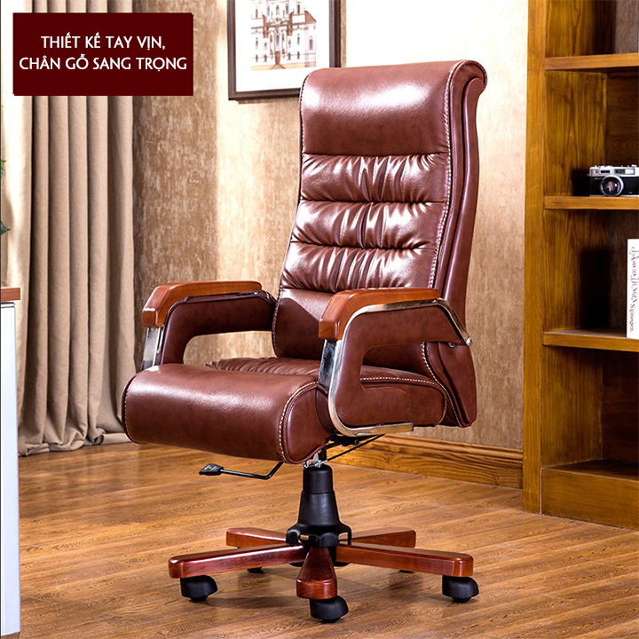 Ghế Giám Đốc, Ghế Chủ Tịch Ghế Văn Phòng Làm Việc Dành Cho Các Cấp Lãnh Đạo Xoay 360 Độ Nệm Cao Su Da PU Cao Cấp Chân Gỗ Chắc Chắn
