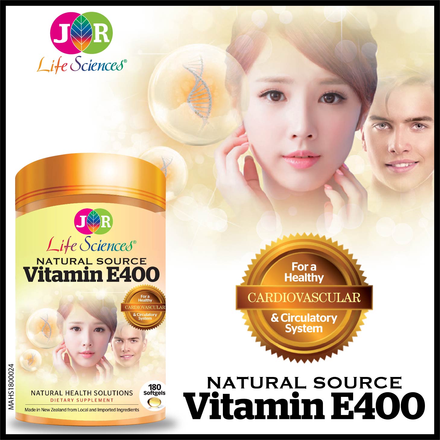 Viên uống bổ sung Vitamin E400 JR Life Sciences hỗ trợ tóc, da và mắt khỏe mạnh ( 180 viên)