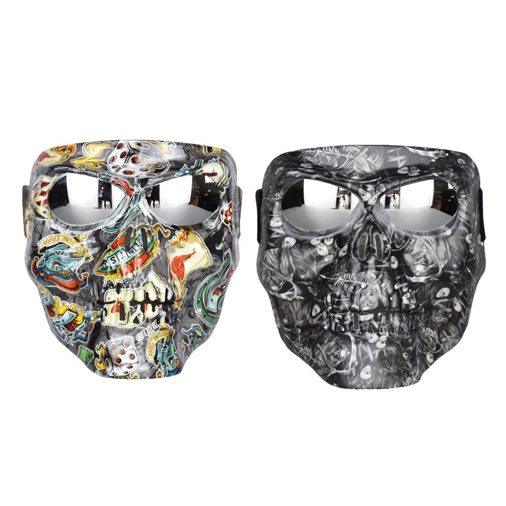 SET OF 2 MOTORCYCLE SKULL FACE MASK WITH GOGGLES - SCRAWL PATTERN- UNIVERSAL FIT