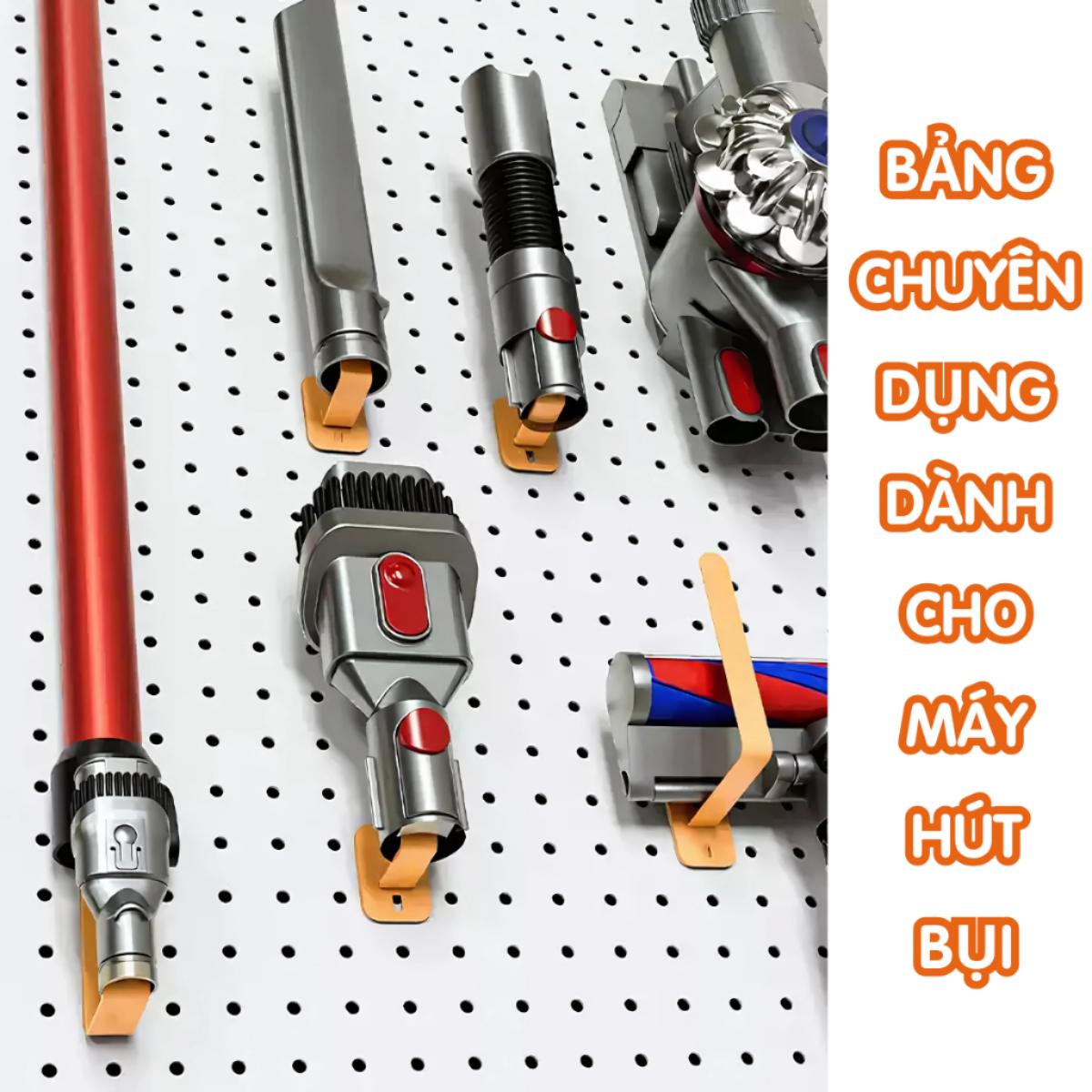 Bảng lỗ Pegboard Dola Home kim loại cao cấp. Kệ để máy hút bụi Dyson, đồ dùng gia đình và dụng cụ vệ sinh nhà cửa
