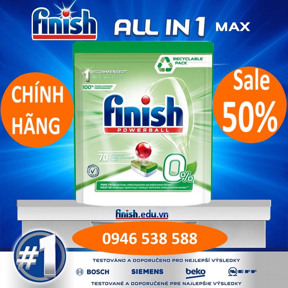 Combo Viên rửa bát Finish Eco 0%70 viên + Bóng Finish Eco 400ml + Muối Finish 1,5kg