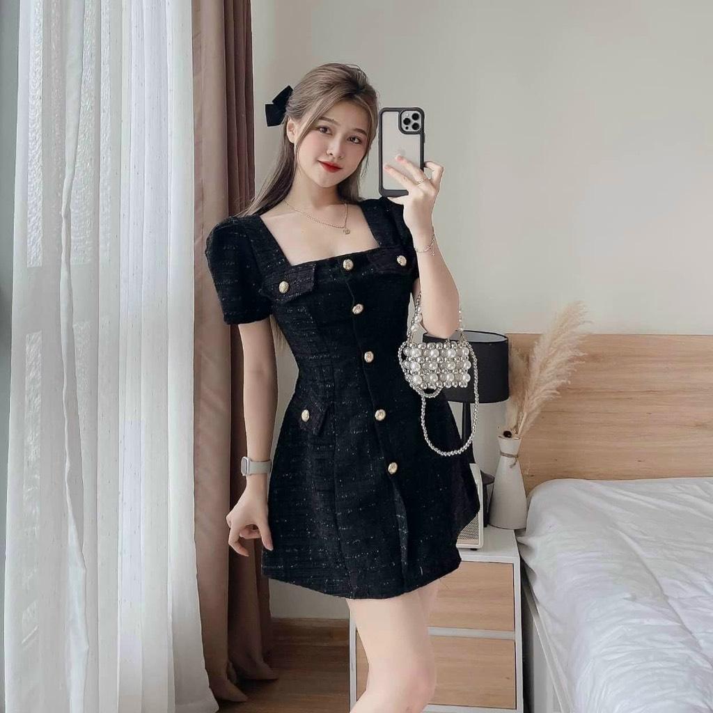 ĐẦM XÒE BỐ CỔ VUÔNG PHỐI NÚT 14382