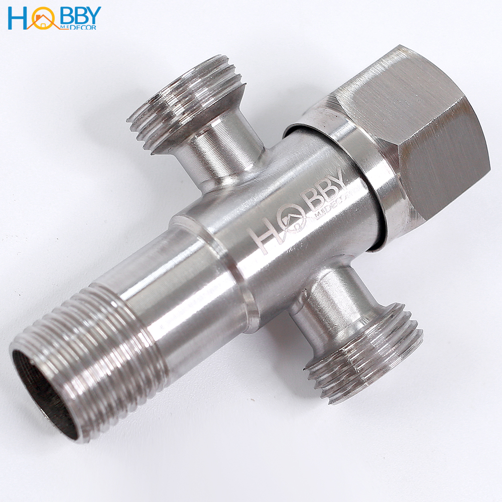 Van chia nước chữ T thành 2 dòng nước Inox 304 Hobby Home Decor DNT1 ren nối 21mm