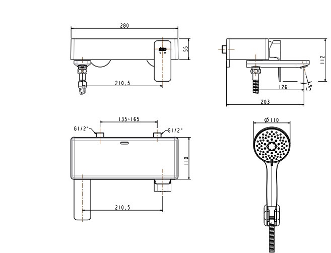 Vòi tắm sen nóng lạnh gắn tường  WF-1311(FFAS1311) Acacia E mỏ xả nước có thể gập vào được -hàng chính hãng American Standard