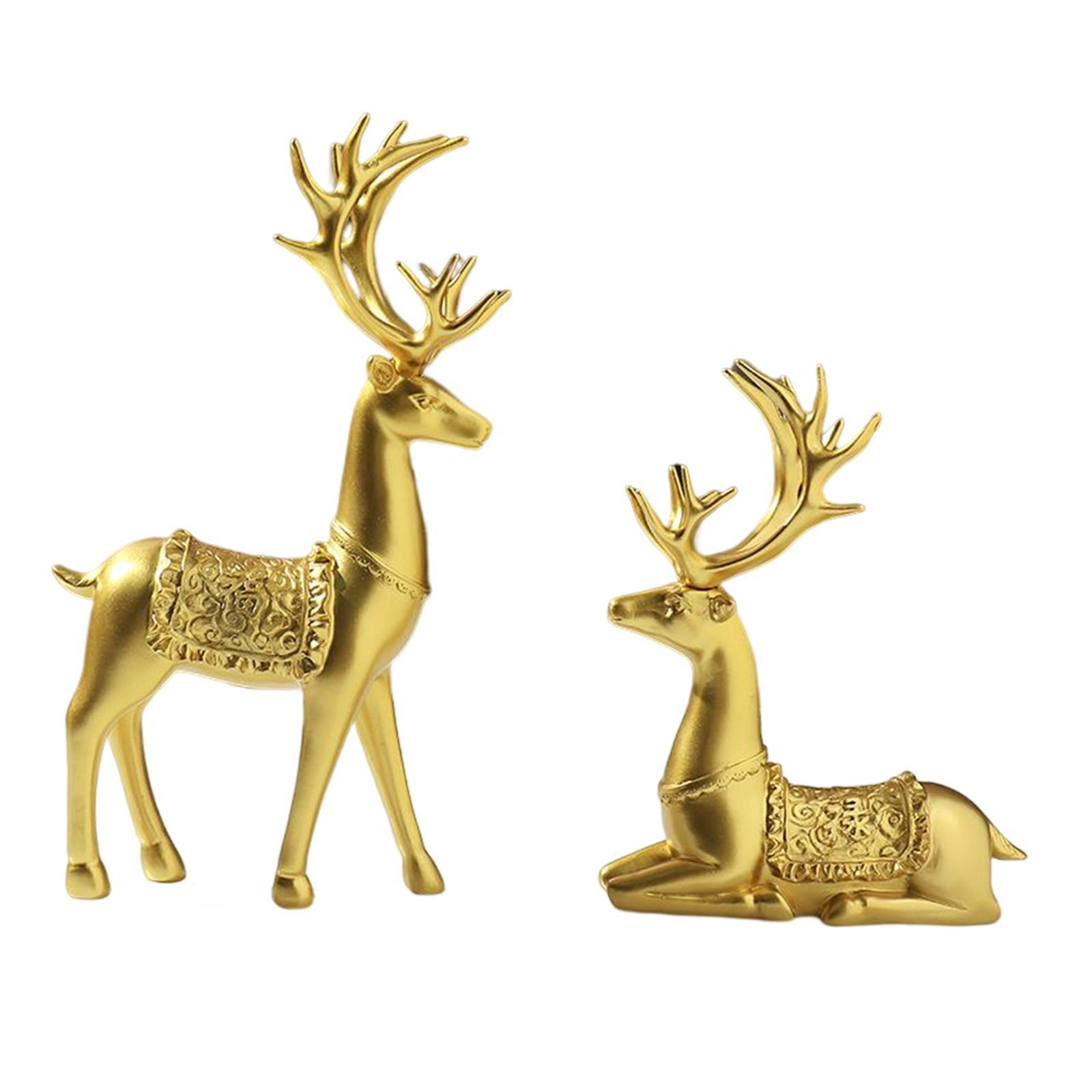 2Pcs Reindeer Figurines Animal Ornament Deer Statues for Bookcase Decoration