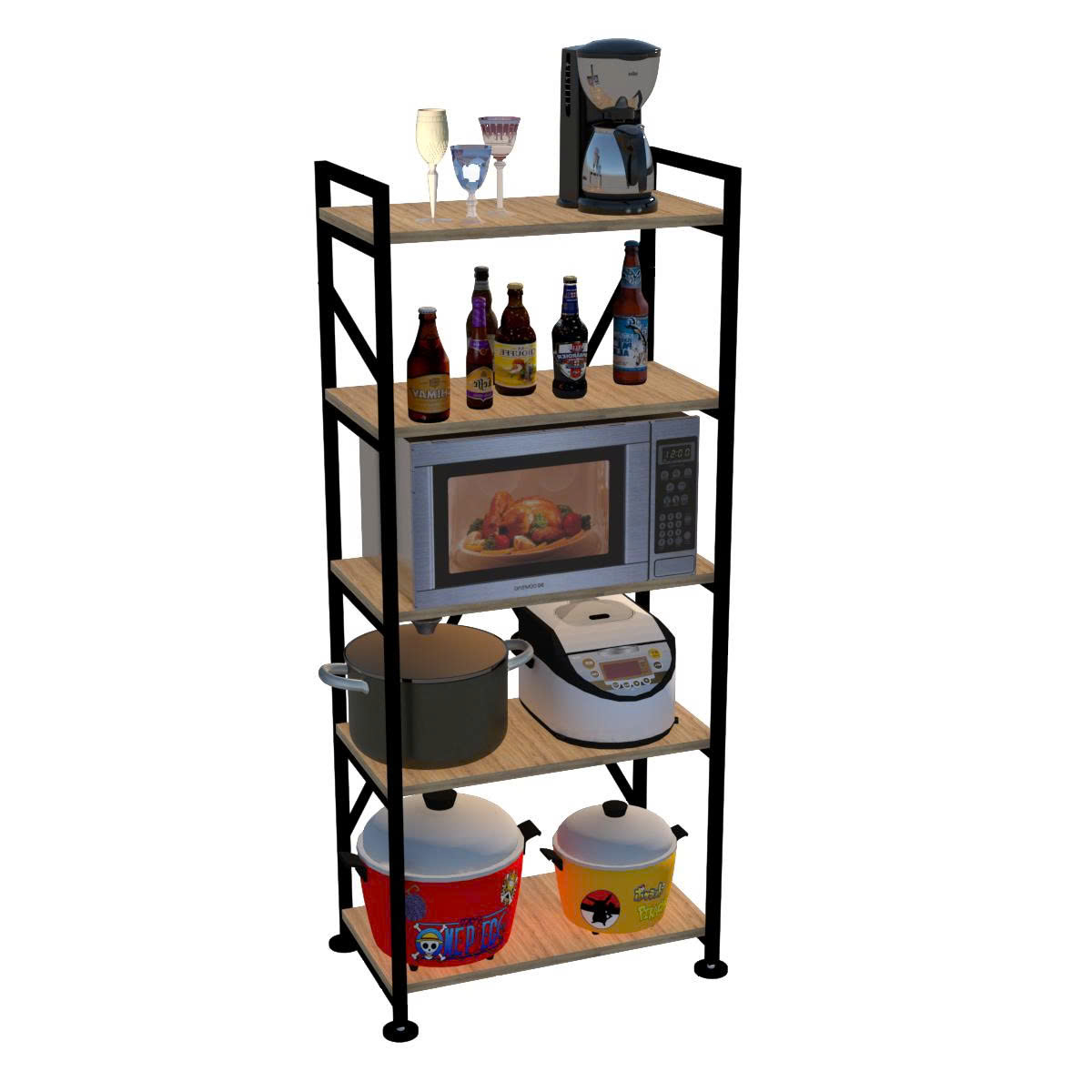 Kệ Đa Năng 5 Tầng Khung Sắt Mặt Gỗ Chắc Chắn Dễ Dàng Lắp Ráp Dùng Cho Nhà Bếp, Sắp Xếp Nhà Cửa, Decor