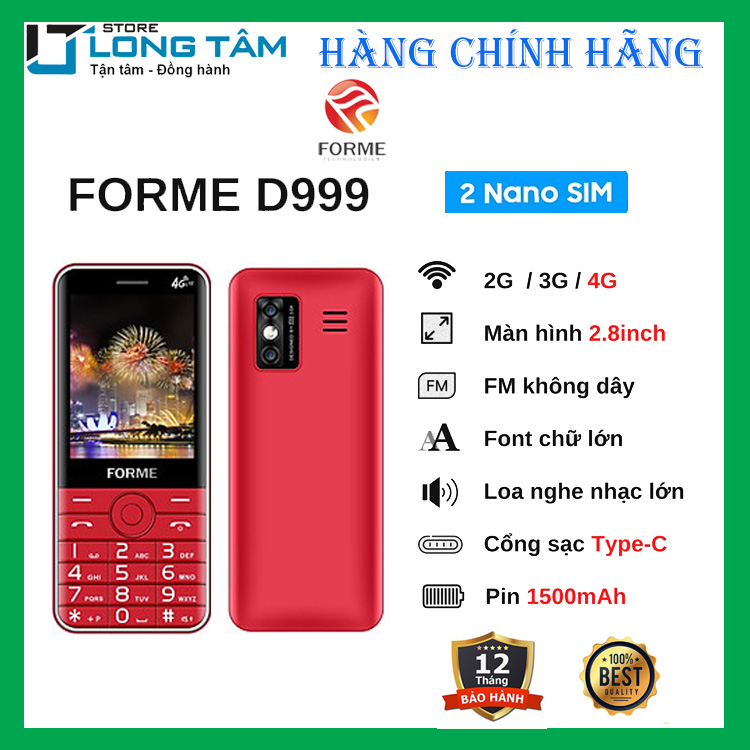 Điện Thoại Forme D999 4G ,Màn lớn 2.8 inch - Hàng Chính Hãng