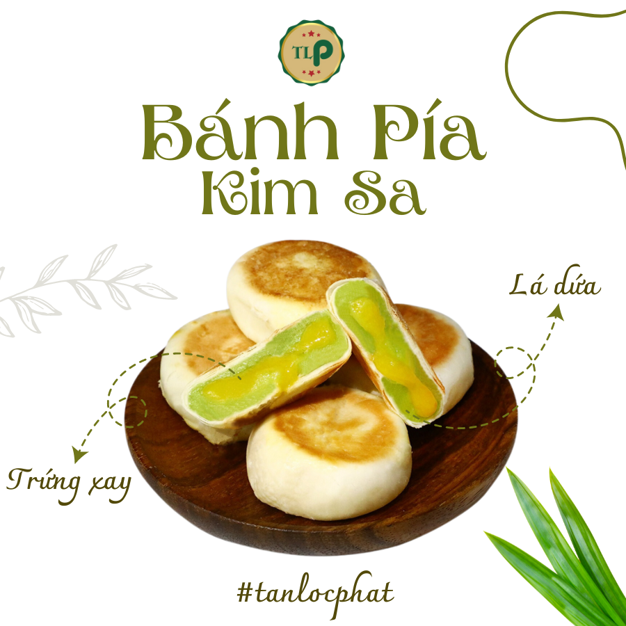 Bánh Pía Kim Sa TLP | Vị Lá Dứa Nhân Trứng| Túi 480g 12 Bánh | Đặc Sản Sóc Trăng