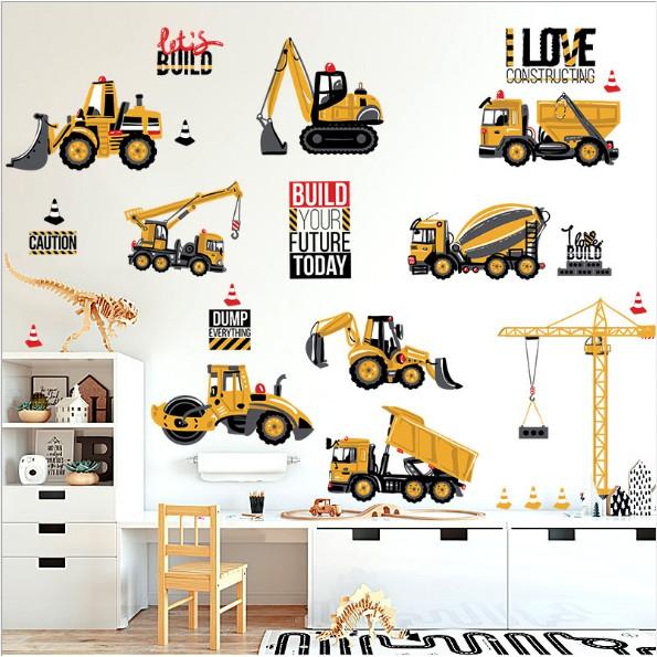 Decal trang trí tường - Xe Giao Thông Vàng Cho Bé