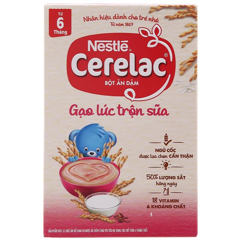 Bột ăn dặm Nestlé Cerelac gạo lức trộn sữa hộp 200g (từ 6 tháng)