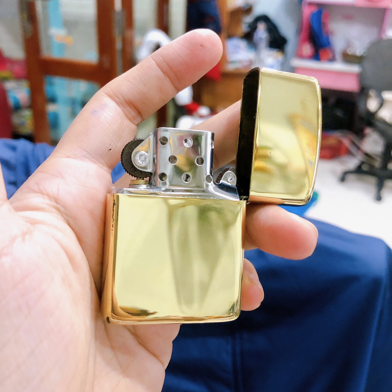 Bật lửa Zip po Brass đồng, Armor vỏ dầy khắc chìm cẩn xà cừ mẫu lá phong, vỏ đồng ruột thép không gỉ