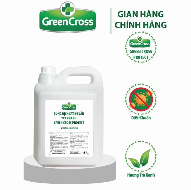 DUNG DỊCH SÁT KHUẨN TAY NHANH GREEN CROSS PROTECT CAN 5L - TẶNG THÊM 1 CHAI 500ML CÙNG LOẠI