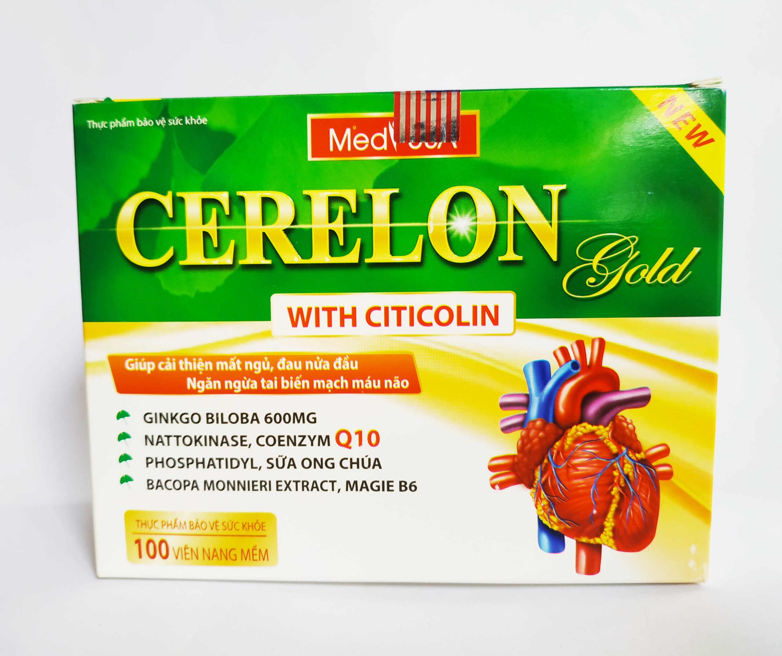 Hoạt Huyết Dưỡng Não Cerelon Gold - Giúp Tăng Cường Tuần Hoàn Máu Não - Giảm Tai Biến Mạch Máu Não - Hộp 100 Viên