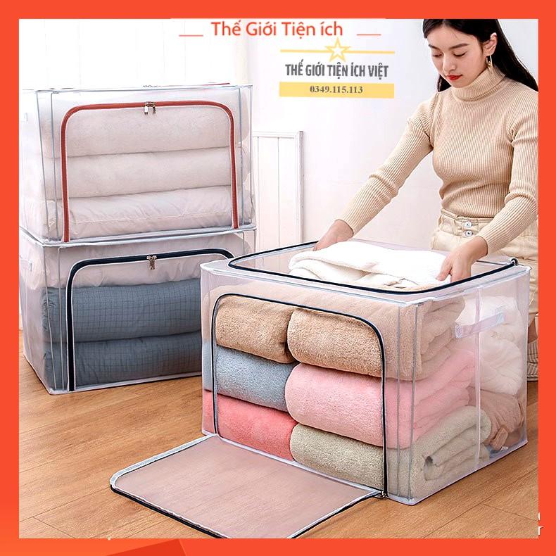 Túi đựng quần áo khung thép trong suốt Chống nước (LOẠI 1 )-Kích Thước 50x40x33(66L)- túi đựng quần áo chăn màn