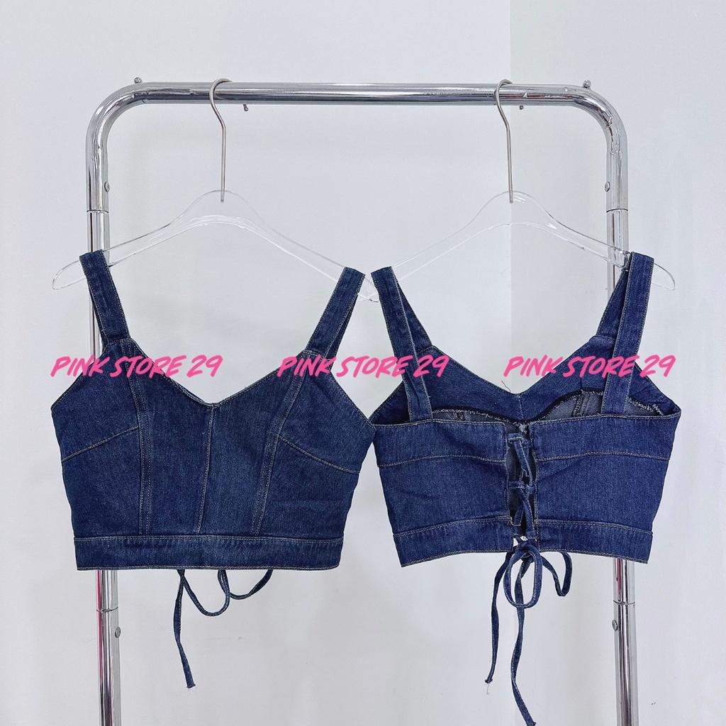 Áo croptop jean 2 dây bản to PINKSTORE29 kiểu dây buộc sau lưng, phong cách quyến rũ A5631