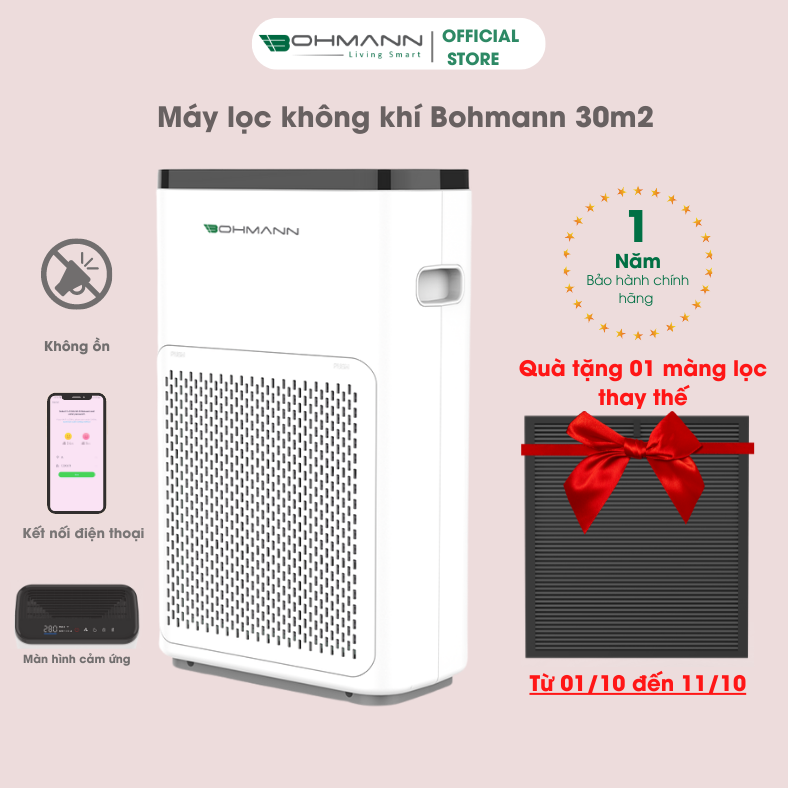 Máy lọc không khí, khử mùi, kết nối Wifi BOHMANN B501 - Hàng chính hãng