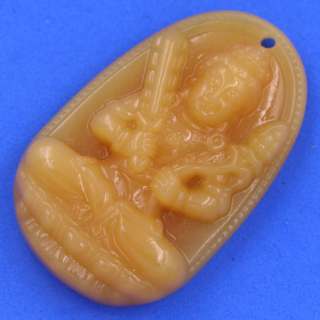 Mặt Phật Hư không tạng đá thạch anh vàng 3.6 cm kèm móc và dây chuyền inox, Mặt Phật bản mệnh