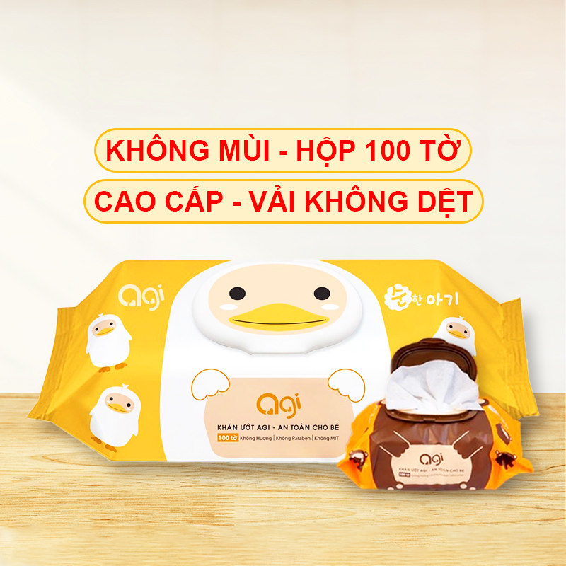 Khăn ướt Agi, Khăn giấy ướt không mùi chính hãng mềm mịn an toàn cho bé yêu (gói 100 tờ) Baby-S – SKH011