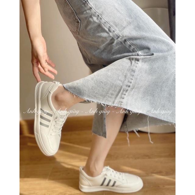 TT06 - Giày thể thao nữ trắng 3 vạch không cần buộc dây nhẹ êm